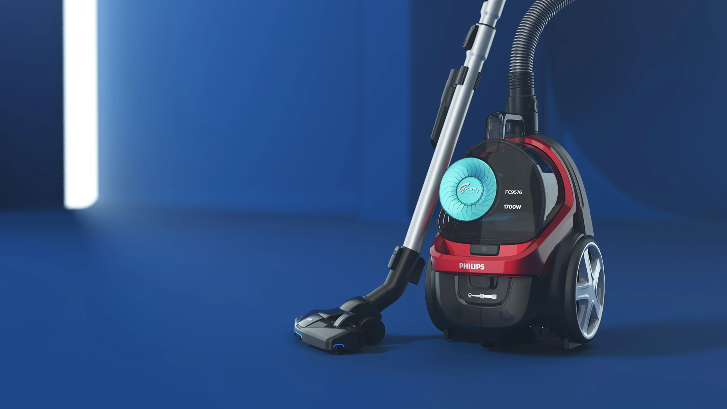 3D render of a Philips PowerCyclone vacuum cleaner